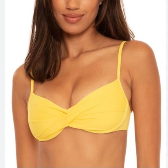 NWT New Becca Color Code Yellow Vanessa Twist Underwire Bra Swim Top L Beach - Picture 2 of 12